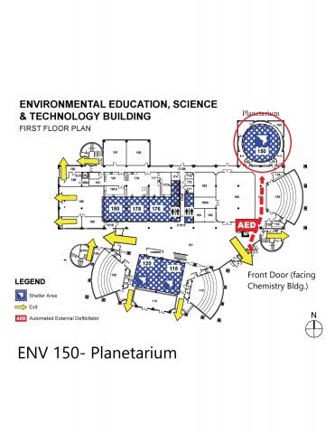 Map to Classroom ENV 150 on the first floor of the EESAT